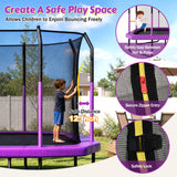 8×14ft Outdoor Trampoline with Safety Enclosure Net & Anti-slip Ladder, Recreational Gymnastics Trampoline for Kids and Adults, Purple