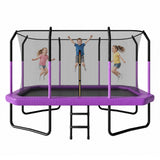 8×14ft Outdoor Trampoline with Safety Enclosure Net & Anti-slip Ladder, Recreational Gymnastics Trampoline for Kids and Adults, Purple