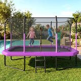8×14ft Outdoor Trampoline with Safety Enclosure Net & Anti-slip Ladder, Recreational Gymnastics Trampoline for Kids and Adults, Purple