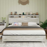 King Platform Bed Frame with LED Lights & Charging Station