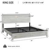 King Platform Bed Frame with LED Lights & Charging Station