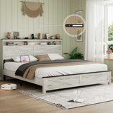 King Platform Bed Frame with LED Lights & Charging Station
