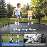 14FT Outdoor Trampoline with Safety Enclosure Net & Anti-Rust Steel Frame, Recreational High Bounce Jumping Mat for Kids & Adults, Blue