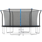 14FT Outdoor Trampoline with Safety Enclosure Net & Anti-Rust Steel Frame, Recreational High Bounce Jumping Mat for Kids & Adults, Blue