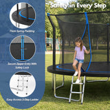 14FT Outdoor Trampoline with Safety Enclosure Net & Anti-Rust Steel Frame, Recreational High Bounce Jumping Mat for Kids & Adults, Blue