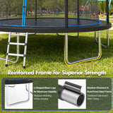 14FT Outdoor Trampoline with Safety Enclosure Net & Anti-Rust Steel Frame, Recreational High Bounce Jumping Mat for Kids & Adults, Blue