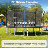 14FT Outdoor Trampoline with Safety Enclosure Net & Anti-Rust Steel Frame, Recreational High Bounce Jumping Mat for Kids & Adults, Blue