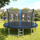 14FT Outdoor Trampoline with Safety Enclosure Net & Anti-Rust Steel Frame, Recreational High Bounce Jumping Mat for Kids & Adults, Blue