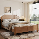 Queen Platform Bed Frame, Modern Farmhouse Wooden Bed Frame with Curved Headboard & Classic Spindle Posts