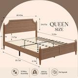 Queen Platform Bed Frame, Modern Farmhouse Wooden Bed Frame with Curved Headboard & Classic Spindle Posts