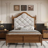 Full Platform Bed Frame, Vintage Mid-Century Wooden Bed Frame, Curved Tufted High Headboard with Spindle Posts