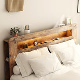 Full Wood Platform Bed Frame with Storage Headboard, LED Lights, USB Charging Station