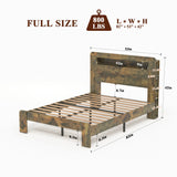 Full Wood Platform Bed Frame with Storage Headboard, LED Lights, USB Charging Station