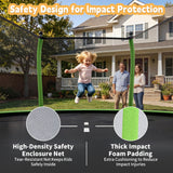 14FT Outdoor Trampoline with Safety Enclosure Net & Anti-Rust Frame, Round Recreational Backyard Bounce Jumping Mat for Kids & Adults,Green