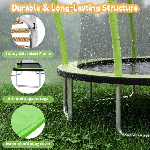 14FT Outdoor Trampoline with Safety Enclosure Net & Anti-Rust Frame, Round Recreational Backyard Bounce Jumping Mat for Kids & Adults,Green