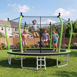 14FT Outdoor Trampoline with Safety Enclosure Net & Anti-Rust Frame, Round Recreational Backyard Bounce Jumping Mat for Kids & Adults,Green