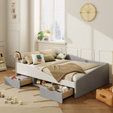 Full Size Upholstered Daybed with 2 Drawers & Padded Shelf, Corduroy & Velvet Blend Bed Frame for Kids/Teens