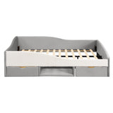 Full Size Upholstered Daybed with 2 Drawers & Padded Shelf, Corduroy & Velvet Blend Bed Frame for Kids/Teens