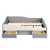Full Size Upholstered Daybed with 2 Drawers & Padded Shelf, Corduroy & Velvet Blend Bed Frame for Kids/Teens