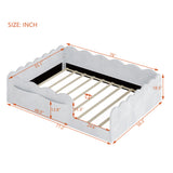 Full Size Toddler Bed Upholstered Floor Bed Safety Cushioned Kid Platform Bed with Storage Pockets, Light Gray