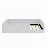 Full Size Toddler Bed Upholstered Floor Bed Safety Cushioned Kid Platform Bed with Storage Pockets, Light Gray
