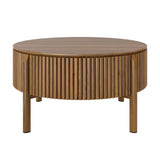 Lift-Top Round Coffee Table Storage Sofa Side Table Mid-Century Modern Center Table Fluted Cocktail Table, Walnut