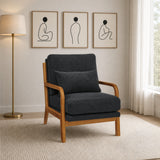 Nubby Fabric Accent Chair, Ergonomic Reading Armchair with High-Density Foam, Pillow & Wood Frame for Living Room Bedroom