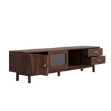 TV Stand for TVs up to 80" with Glass Sliding Doors & 2 Drawers, TV Console Media Storage Cabinet Entertainment Center, Dark Brown