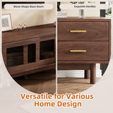 TV Stand for TVs up to 80" with Glass Sliding Doors & 2 Drawers, TV Console Media Storage Cabinet Entertainment Center, Dark Brown
