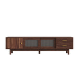 TV Stand for TVs up to 80" with Glass Sliding Doors & 2 Drawers, TV Console Media Storage Cabinet Entertainment Center, Dark Brown