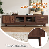 TV Stand for TVs up to 80" with Glass Sliding Doors & 2 Drawers, TV Console Media Storage Cabinet Entertainment Center, Dark Brown