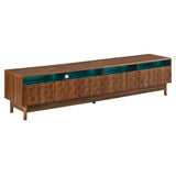 TV Stand for TVs up to 85" with LED Light & Glass Drawers, TV Console Media Storage Cabinet Entertainment Center, Walnut