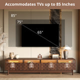 TV Stand for TVs up to 85" with LED Light & Glass Drawers, TV Console Media Storage Cabinet Entertainment Center, Walnut
