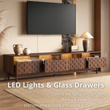 TV Stand for TVs up to 85" with LED Light & Glass Drawers, TV Console Media Storage Cabinet Entertainment Center, Walnut