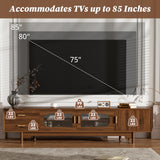 TV Stand for TVs up to 85" with Fluted Glass Doors, 2 Drawers&Solid Wood Legs, Walnut TV Console Media Storage Cabinet Entertainment Center