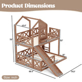 Twin over Full House Bunk Bed with Slide, Wooden Playhouse Bunk Bed Frame with X-Shaped Safety Guardrail