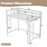 Twin Size Metal Loft Bed with Full-Length Guardrails & Dual Ladder & Ample Under-Bed Space for Bedroom, Apartment, Small Space