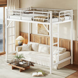 Twin Size Metal Loft Bed with Full-Length Guardrails & Dual Ladder & Ample Under-Bed Space for Bedroom, Apartment, Small Space