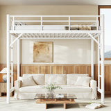 Twin Size Metal Loft Bed with Full-Length Guardrails & Dual Ladder & Ample Under-Bed Space for Bedroom, Apartment, Small Space