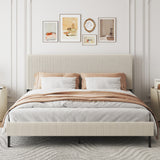 King Platform Bed Frame with Upholstered Headboard, Vertical Channel Tufted Metal Bed Frame, Noise Free