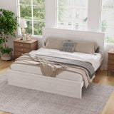 Queen Size Pine Wood Bed Frame with Adjustable Height Headboard & Under-Bed Storage for Bedroom, Apartment, Space Saving