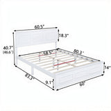 Queen Size Pine Wood Bed Frame with Adjustable Height Headboard & Under-Bed Storage for Bedroom, Apartment, Space Saving
