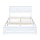 Queen Size Pine Wood Bed Frame with Adjustable Height Headboard & Under-Bed Storage for Bedroom, Apartment, Space Saving