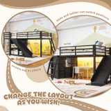Twin Size Metal Loft Bed with Storage Drawers, LED strip, Open Cubby Shelves, Hang Bar, Slide & Ladder, Black