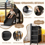 Twin Size Metal Loft Bed with Storage Drawers, LED strip, Open Cubby Shelves, Hang Bar, Slide & Ladder, Black