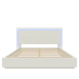 King Size Platform Bed Frame with Headboard & LED Light, Modern Minimalist Bed, White
