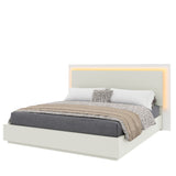 King Size Platform Bed Frame with Headboard & LED Light, Modern Minimalist Bed, White