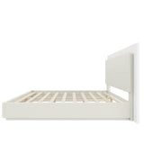 King Size Platform Bed Frame with Headboard & LED Light, Modern Minimalist Bed, White