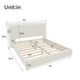 King Size Platform Bed Frame with Headboard & LED Light, Modern Minimalist Bed, White