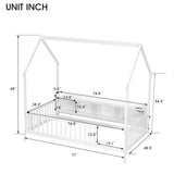 Twin House Floor Bed with Storage Shelves, LED Lights & USB Ports, Low Kids Floor Bed with Safety Guardrails